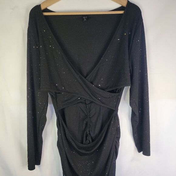 Black Sparkley Ribbed Fabric Cut-Out Dress - Picture 3 of 10